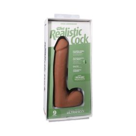 The Realistic Cock 9 in. ULTRASKYN Vac U Lock Dildo with Balls Caramel