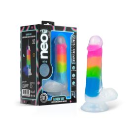Neo Elite Glow in the Dark Rainbow Rave 6.5 in. Silicone Dual Density Dildo
