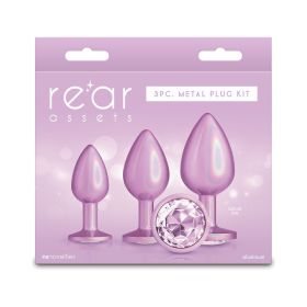 Rear Assets 3 Piece Metal Plug Kit Iridescent Pink with Pink Gem