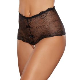 Allure Passion & Pearl High Waisted Lace Thong with Pearl String Black O/S