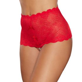 Allure Passion & Pearl High Waisted Lace Thong with Pearl String Red O/S
