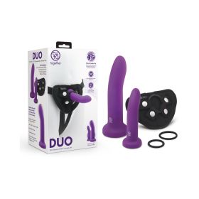 Together Duo Silicone 2 Piece 5.5 in. & 8 in. Dildo and Harness Set Purple