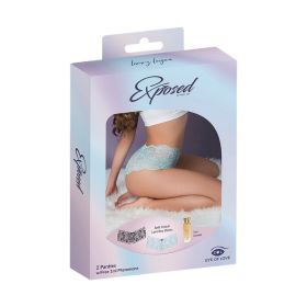 Magic Silk Pheromone Panties Split Crotch Lace Boy Short 2 Pack Aqua/Black S/M
