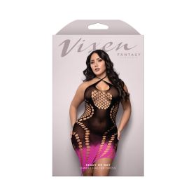 Fantasy Lingerie Vixen Ready Or Not OmbrÃ© Knit Asymmetrical Keyhole Halter Dress Black/Pink Queen Size