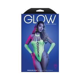 Fantasy Lingerie Glow Pressure Point UV Reactive Rhinestone Teddy & Gloves O/S