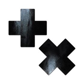 Pastease Plus X: Faux Latex Pleather Vinyl Black Cross Pasties