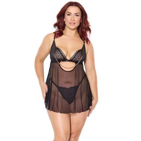 Coquette Pleasure Babydoll & G String Black Queen Size