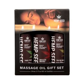 Earthly Body Hemp Seed Holiday Massage Oil Trio Gift Set: Mistletoe Mischief  Tinsel Tease  Yule Be Begging