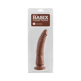 Basix Rubber Works Slim Seven 7 in. Dildo With Suction Cup (Option: Brown)