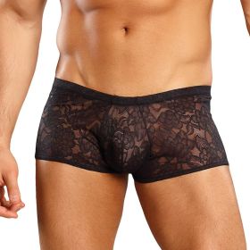 Male Power Stretch Lace Mini Short Black (Option: Med)