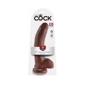King Cock 9 in. Cock With Balls Realistic Suction Cup (Option: Dildo Brown)