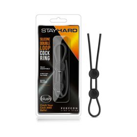 Stay Hard Silicone Double Loop Lasso/Bolo Cockring (Option: Black)