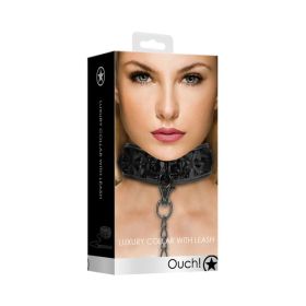 Ouch! Luxury Adjustable Collar With Leash (Option: Black)