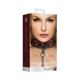 Ouch! Luxury Adjustable Collar With Leash (Option: Burgundy)