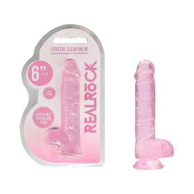 RealRock Crystal Clear Realistic 6 in. Dildo With Balls and Suction Cup (Option: Pink)