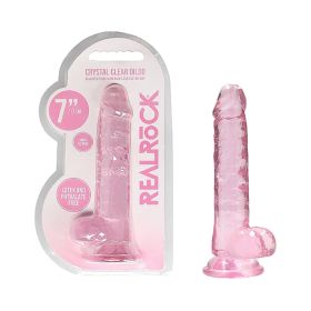 RealRock Crystal Clear Realistic 7 in. Dildo With Balls and Suction Cup (Option: Pink)
