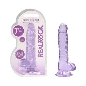 RealRock Crystal Clear Realistic 7 in. Dildo With Balls and Suction Cup (Option: Purple)