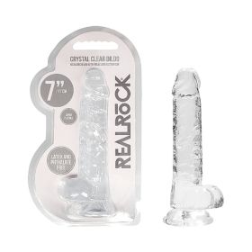 RealRock Crystal Clear Realistic 7 in. Dildo With Balls and Suction Cup (Option: Clear)