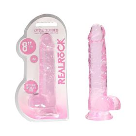 RealRock Crystal Clear Realistic 8 in. Dildo With Balls and Suction Cup (Option: Pink)