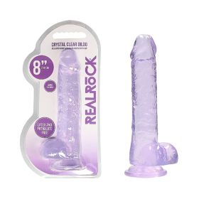 RealRock Crystal Clear Realistic 8 in. Dildo With Balls and Suction Cup (Option: Purple)
