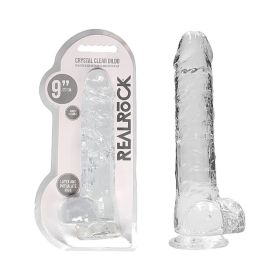 RealRock Crystal Clear Realistic 9 in. Dildo With Balls and Suction Cup (Option: Clear)