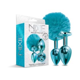 NIXIE Metal Butt Plug Set Pom Pom and Jewel Inlaid Metallic (Option: Blue)