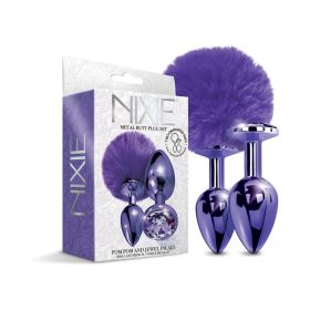 NIXIE Metal Butt Plug Set Pom Pom and Jewel Inlaid Metallic (Option: Purple)