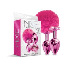 NIXIE Metal Butt Plug Set Pom Pom and Jewel Inlaid Metallic (Option: Pink)