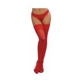 Dreamgirl Sheer Thigh High  Stockings with Silicone Lace Top (Option: Red OS)