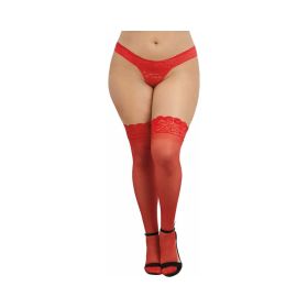 Dreamgirl Plus Size Sheer Thigh High  Stockings with Silicone Lace Top (Option: Red Queen)