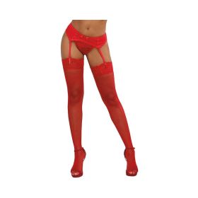 Dreamgirl Fishnet Thigh High  Stockings With Lace Top (Option: Red OS)