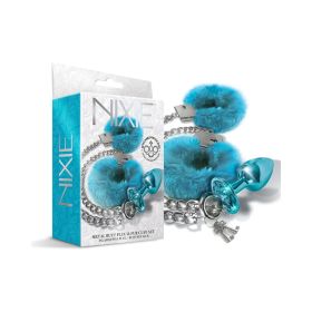 Nixie Metal Butt Plug & Furry Handcuff Set Medium  (Option: Blue Metallic)