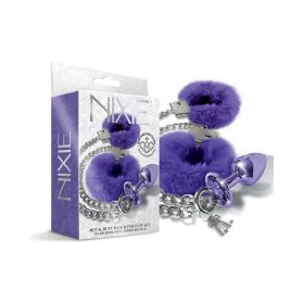 Nixie Metal Butt Plug & Furry Handcuff Set Medium  (Option: Purple Metallic)