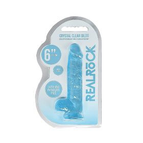 RealRock Crystal Clear Realistic 6 in. Dildo With Balls and Suction Cup (Option: Blue)