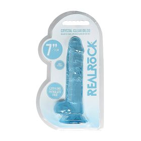 RealRock Crystal Clear Realistic 7 in. Dildo With Balls and Suction Cup (Option: Blue)