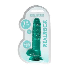 RealRock Crystal Clear Realistic 7 in. Dildo With Balls and Suction Cup (Option: Turquoise)