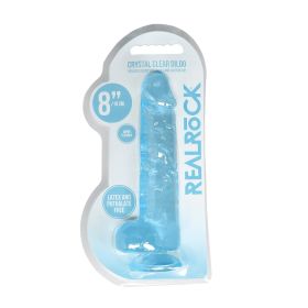 RealRock Crystal Clear Realistic 8 in. Dildo With Balls and Suction Cup (Option: Blue)