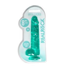 RealRock Crystal Clear Realistic 8 in. Dildo With Balls and Suction Cup (Option: Turquoise)