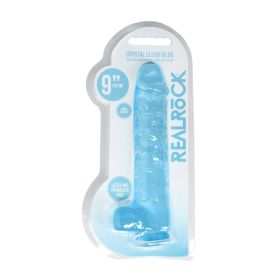 RealRock Crystal Clear Realistic 9 in. Dildo With Balls and Suction Cup (Option: Blue)