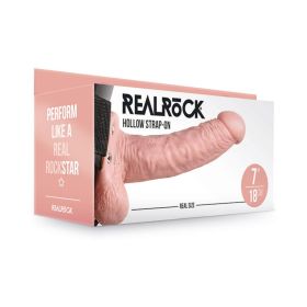 RealRock Realistic 7 in. Hollow Strap On With Balls (Option: Beige)