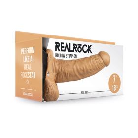 RealRock Realistic 7 in. Hollow Strap On With Balls (Option: Tan)