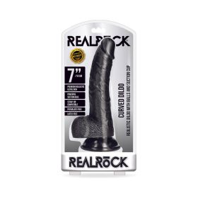 RealRock Realistic 7 in. Curved Dildo With Balls and Suction Cup (Option: Black)