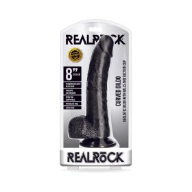 RealRock Realistic 8 in. Curved Dildo With Balls and Suction Cup (Option: Black)