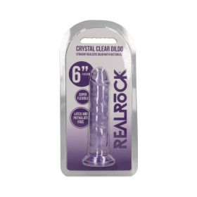 RealRock Crystal Clear Straight 6 in. Dildo Without Balls (Option: Purple)