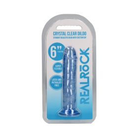RealRock Crystal Clear Straight 6 in. Dildo Without Balls (Option: Blue)