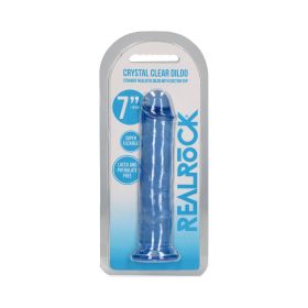 RealRock Crystal Clear Straight 7 in. Dildo Without Balls (Option: Blue)