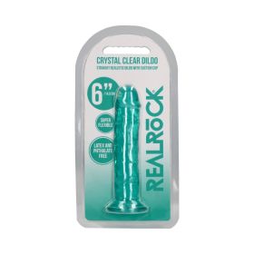 RealRock Crystal Clear Straight 6 in. Dildo Without Balls (Option: Turquoise)