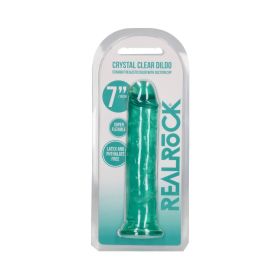 RealRock Crystal Clear Straight 7 in. Dildo Without Balls (Option: Turquoise)