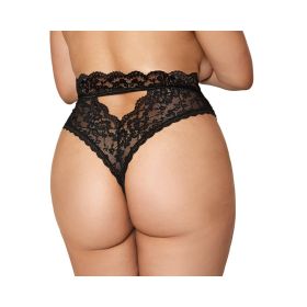 Dreamgirl High Waist Scallop Lace Panty With Keyhole Back (Option: Black 3XL)