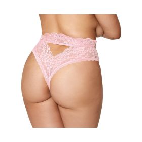 Dreamgirl High Waist Scallop Lace Panty With Keyhole Back (Option: Pink 1XL)